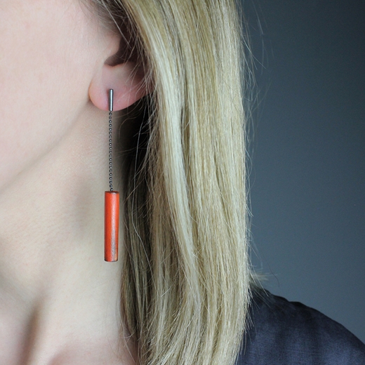 Oxidised and Orange earrings - worn
