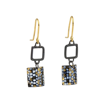 Gold Plated Blue and Gold Square Wire Drop Earrings