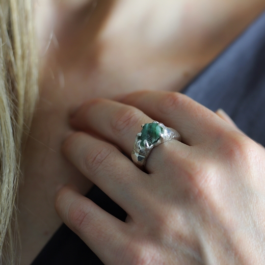 Rough emerald rock ring	- worn