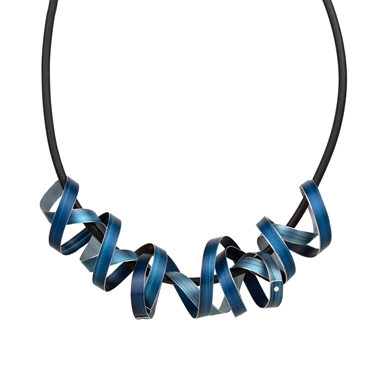Pale and dark petrol blue triple helix necklace