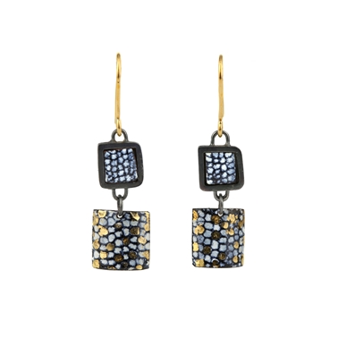 Gold plated Blue and Gold Square Framed Drop Earrings