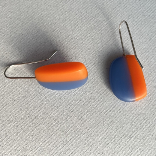 purple blue/orange resin earrings - side