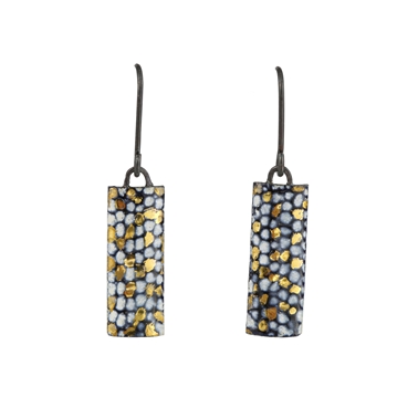 Oxidised Blue and Gold Curved Rectangle Drop Earrings