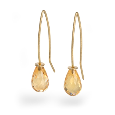 18ct Yellow Gold Earrings with Citrine Briolette Beads