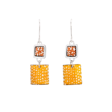 Square Framed Drop Earrings - Tangerine, Silver and Orange