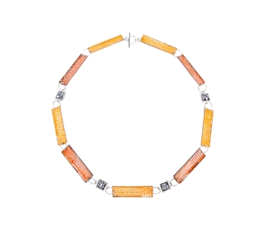 Blue, Silver, Tangerine and Orange Framed Enamel Link Necklace