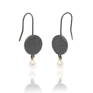 Brocade hook earrings with pearl