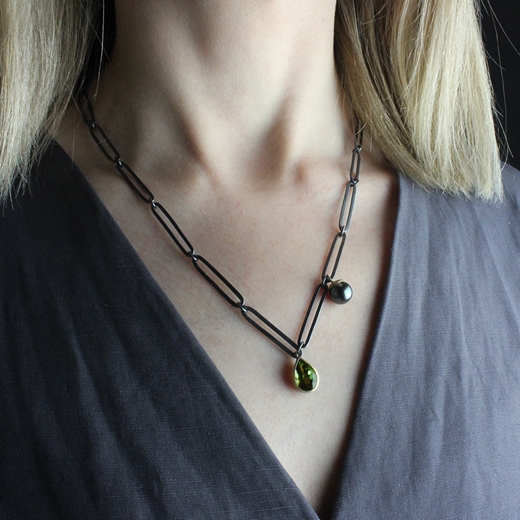 Oxidised Chain Link Necklace - worn