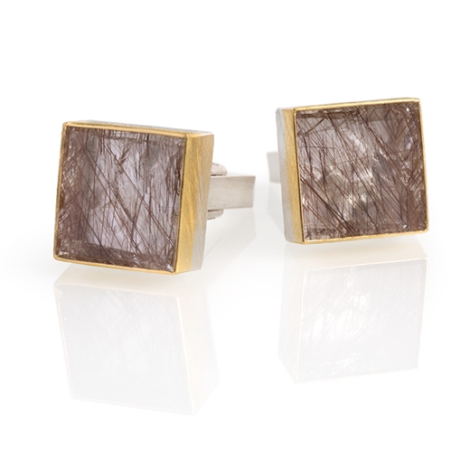 24ct Gold and Silver Cufflinks with Tourmalinated Quartz