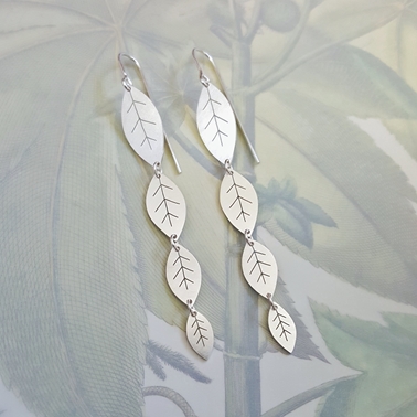 long silver leafy earrings