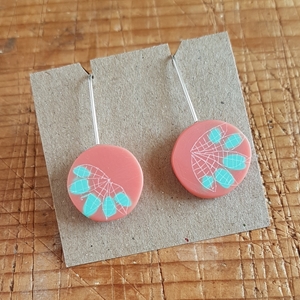 pink and turquoise round drop earrings
