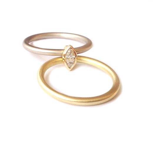 Modern 18k white and yellow gold two band engagement and wedding ring