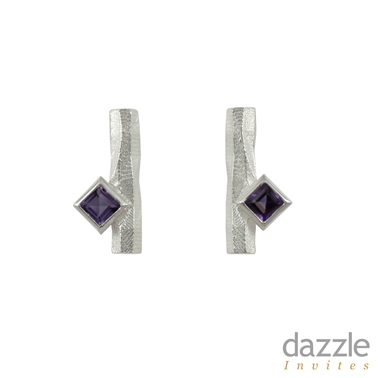 Short faceted studs with square Amethyst
