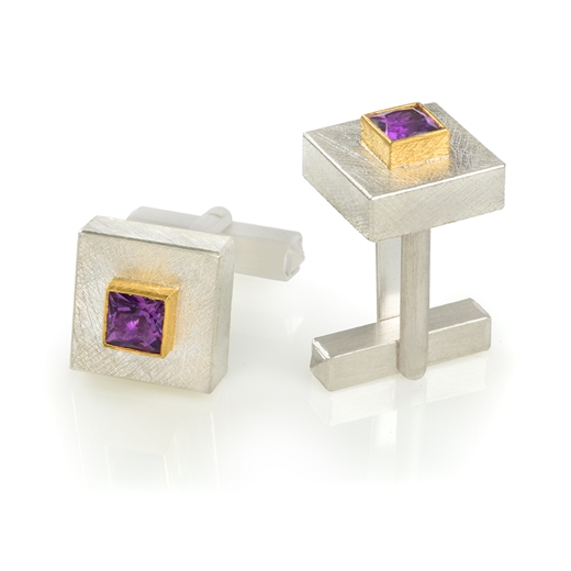 24ct Gold and Silver Cufflinks with Amethyst