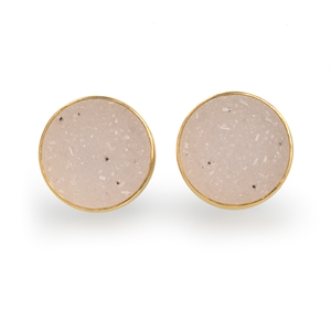 24ct Gold and Silver Earrings with White Druzy Agate