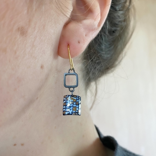 Gold Plated Blue and Gold Square Wire Drop Earrings