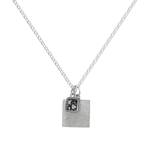 Square Charm Enamel Necklace - Blue and Silver