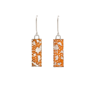 Tangerine and Silver Curved Rectangle Drop Earrings