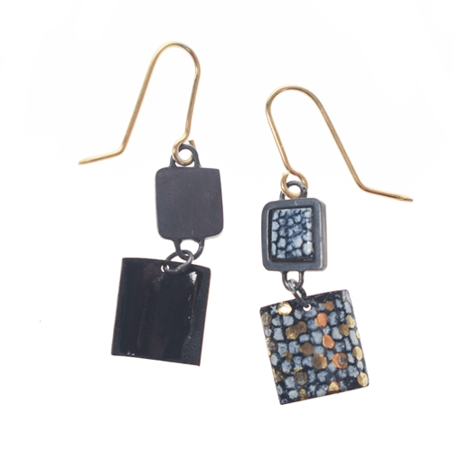 Gold plated Blue and Gold Square Framed Drop Earrings