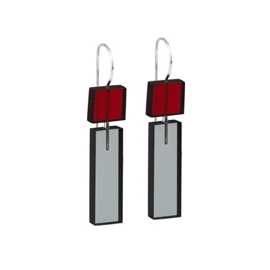 Long Construction earrings red and grey