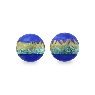 Round Earrings Textile Green/Blue