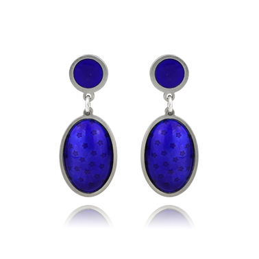 Blue enamel oval star earrings