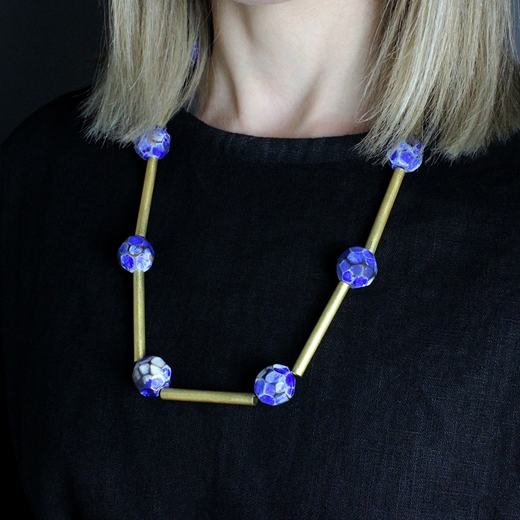 Electric Blue and Gold necklace - worn