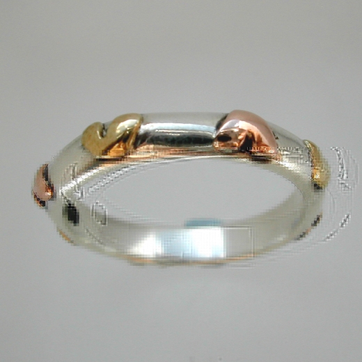 Ring with brass and 9ct rose hearts