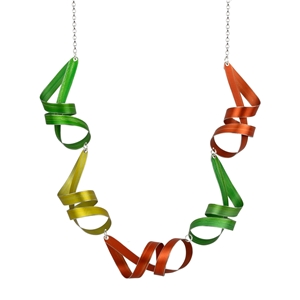 Lime, yellow and orange five long ribbon necklace