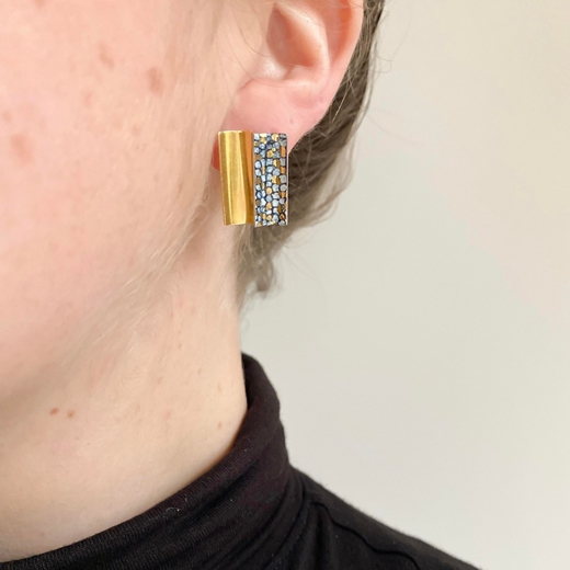 Two Piece Blue and Gold Rectangle Studs