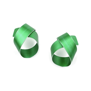 Green wide coil stud earrings