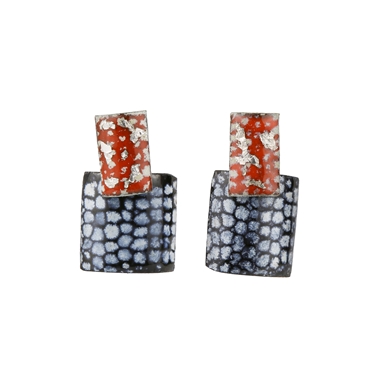 Tangerine, Silver and Blue Rectangle Stud Drop Earrings