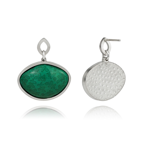 Back of green enamel leaf earrings