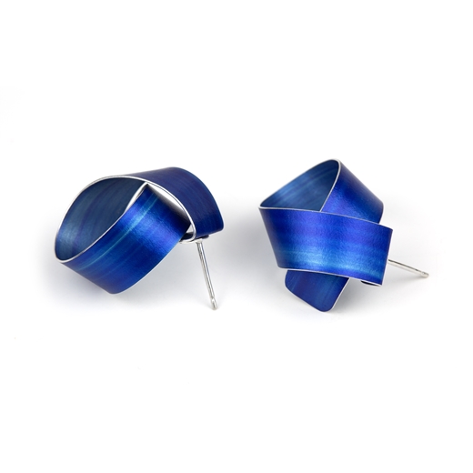 Royal blue wide coil stud earrings - side