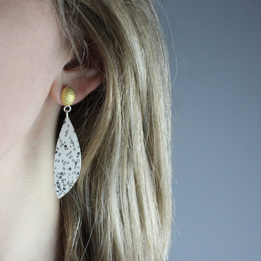 Speckled Leaf long drop earrings - worn