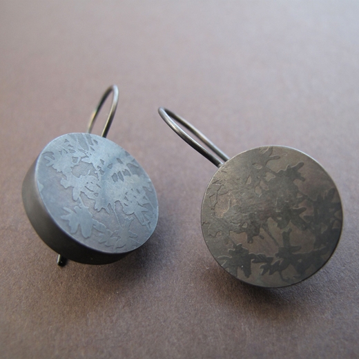 Oxidised drop etched earrings