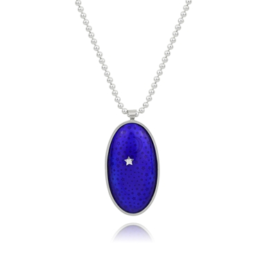 Blue oval star and moon pendant on ball chain