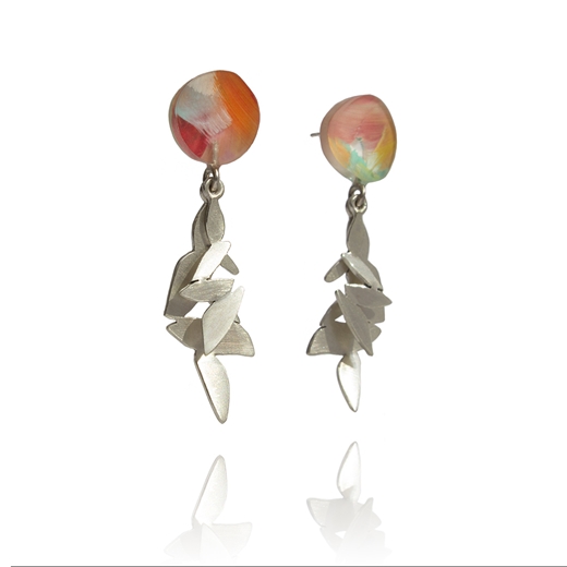Abstract Resin and Silver Foliage Earrings side