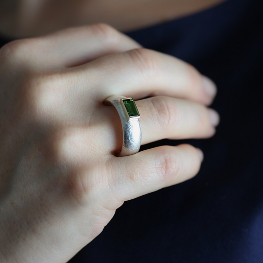 Silver and tourmaline ring - worn