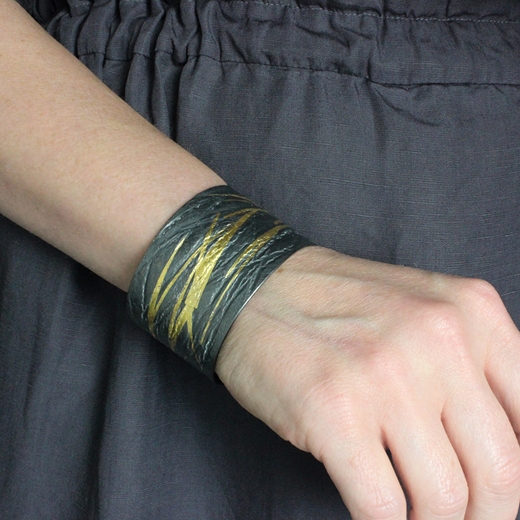 Neolith Cuff in oxidised silver and keumboo - worn