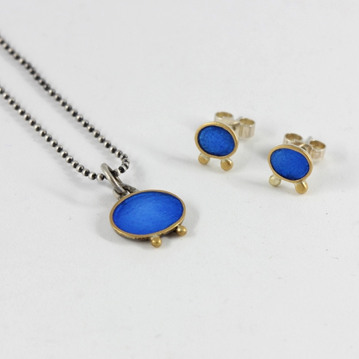 Bright Blue Oval Pendant & earrings