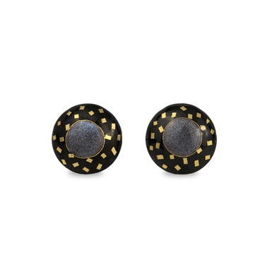Small Round Earrings Black Grey
