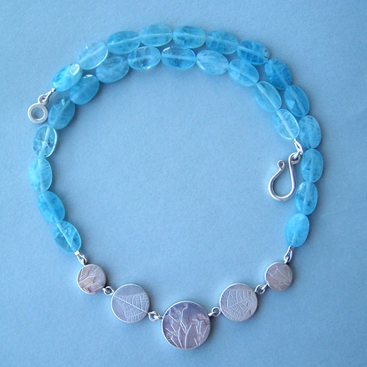 5 coin bead aquamarine necklace