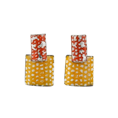 Rectangle and Square Stud Drops - Tangerine, Silver and Orange