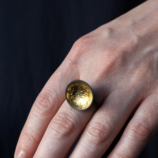 Gold Foil Dome Ring worn
