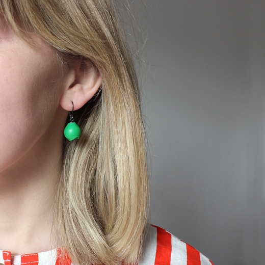 Green drop earrings - worn