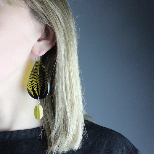 Amber fern large tear double drop earrings - worn