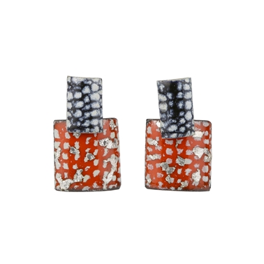 Blue, Tangerine and Silver Rectangle Stud Drop Earrings