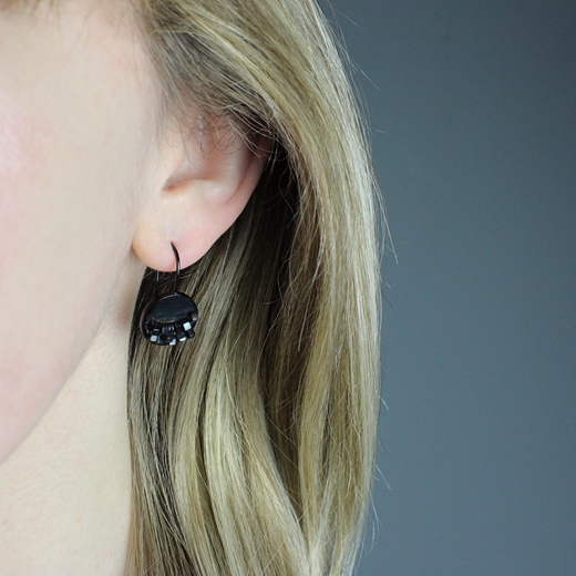 Black Crescent hook earrings - worn