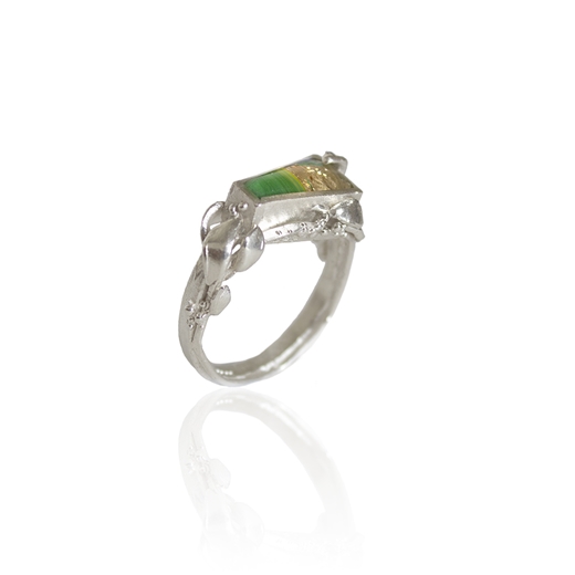 Verdant Silver Ring with Eco Resin side view